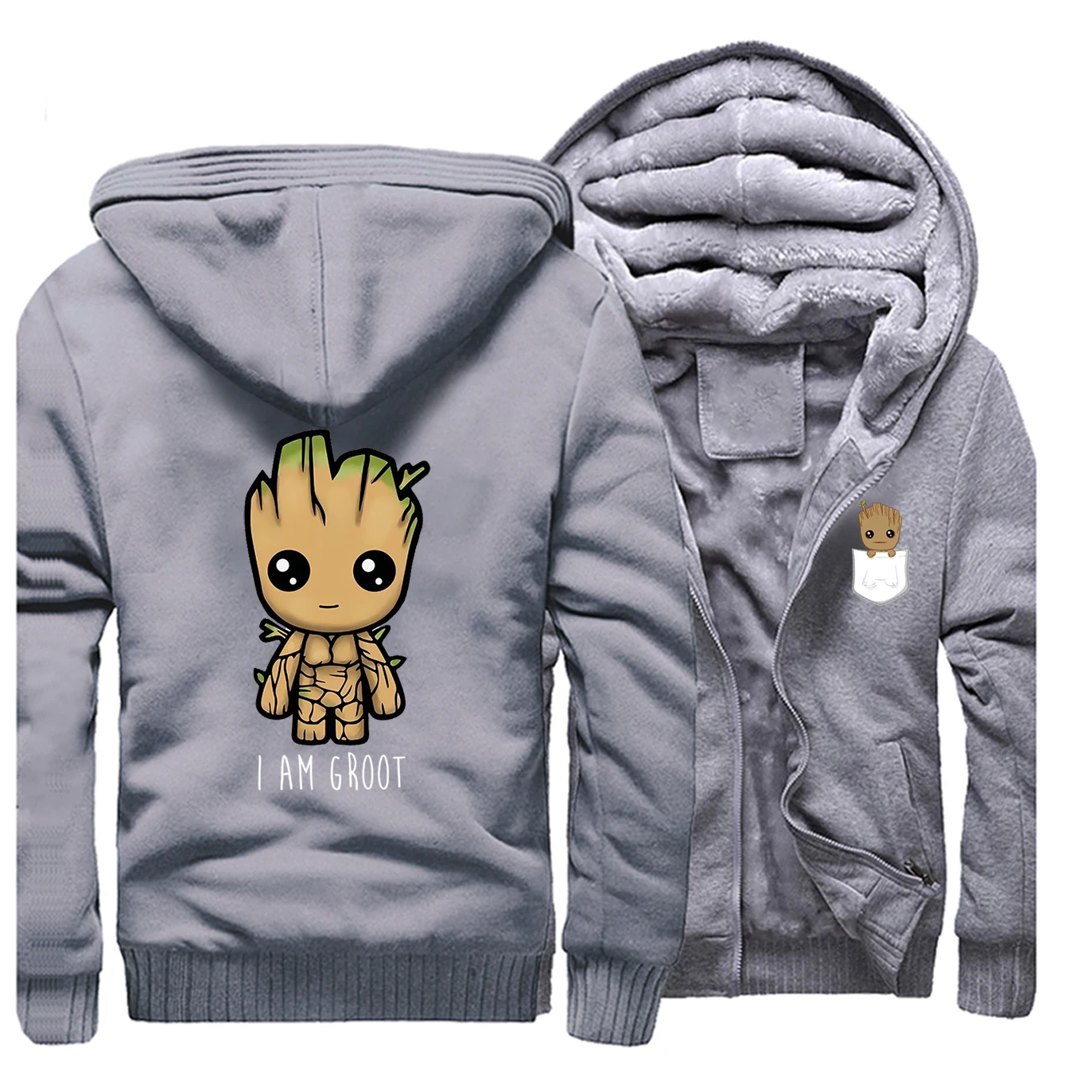 Guardians Of The Galaxy теплая Толстая флисовая мужская зимняя куртка I'm Groot забавные толстовки на молнии размера плюс толстовки утепленные куртки