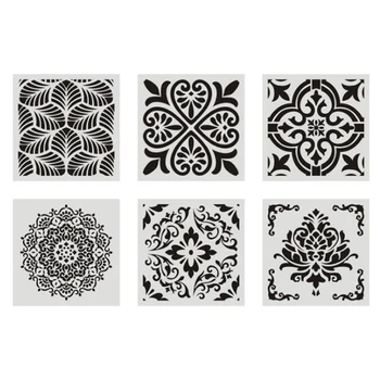 

6 Pcs DIY Painting Retro Flower Pattern Template for Tile Wall Floor Furniture Painting Decoration Template