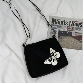 

Night reflection Nylon Butterfly Print Sexy Women Small Handbag Ladies' Fashion Cool Crossbody Bag Zipper Oxford All-match Style