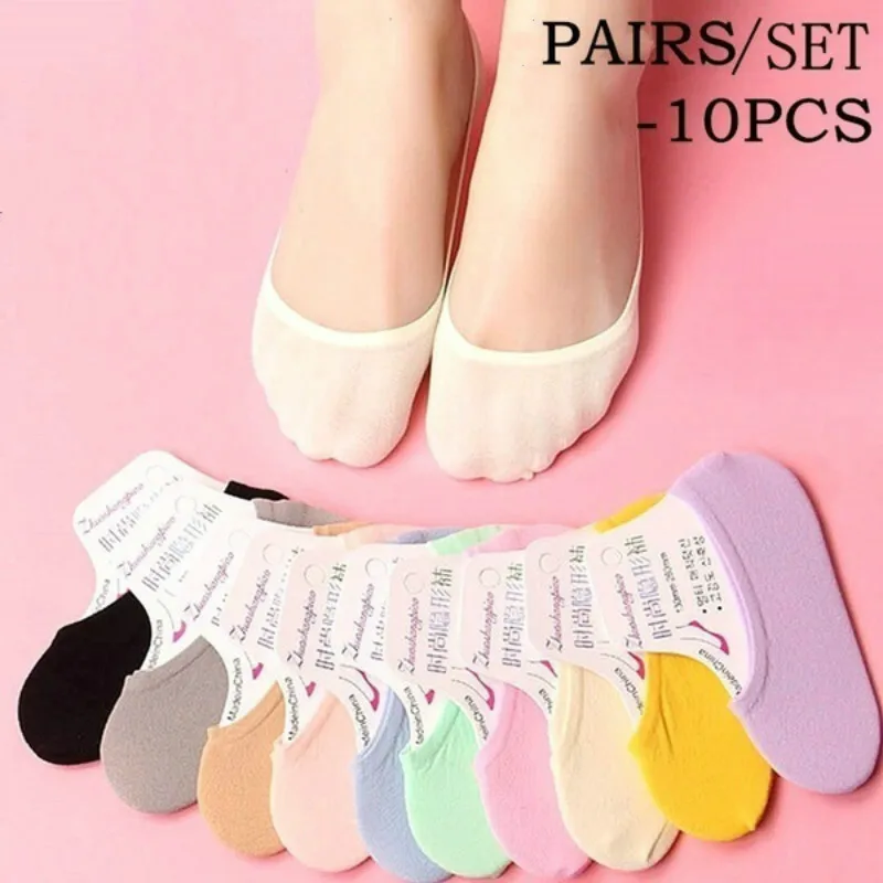 10 пар/упак. женские невидимые, нескользящие носки-лоферы с подкладкой из хлопка удобные носки женские аксессуары различных цветов