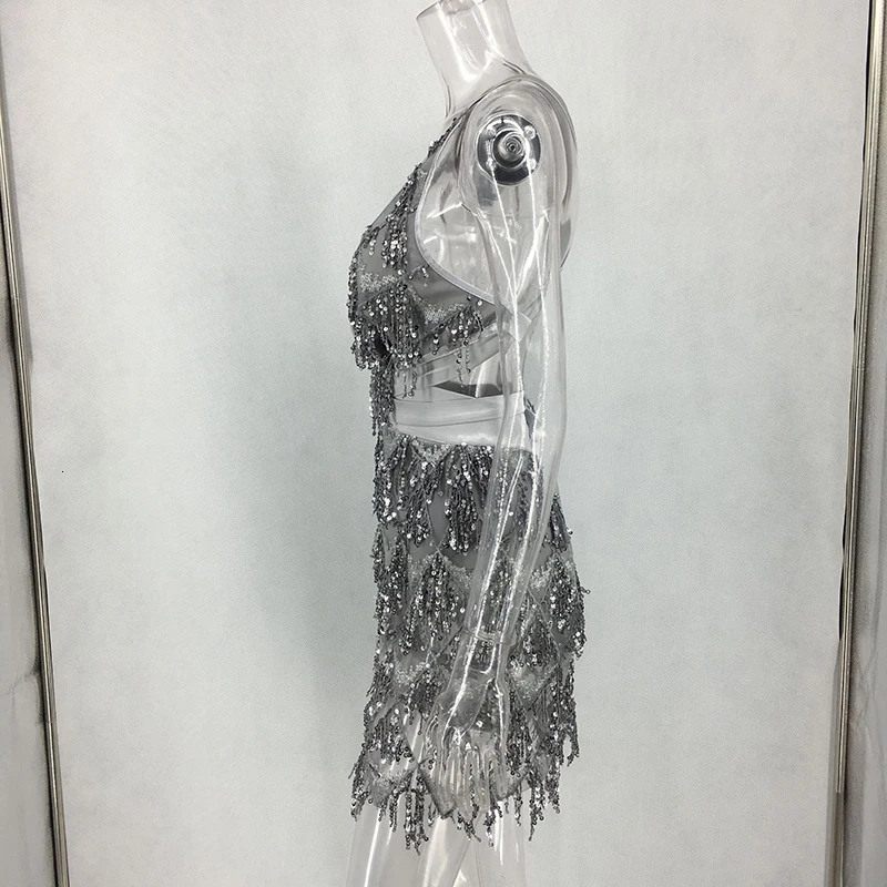 Ohvera, Бандажное платье с кисточками и пайетками, женское мини-платье на тонких бретелях, летнее облегающее платье, сексуальные платья для вечеринок, элегантные платья