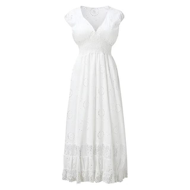 Summer Elegant Sexy White Maxi Dress For Women Boho Temperament High Waist Long Beach Party Dress 4
