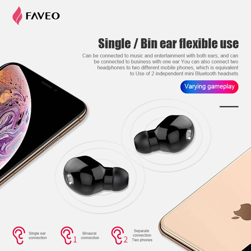 Беспроводная bluetooth-гарнитура FAVEO+ мобильное зарядное устройство два-в-одном, вставная bluetooth-гарнитура с двумя наушниками V5.0, открывающая всплывающую автоматическую связь