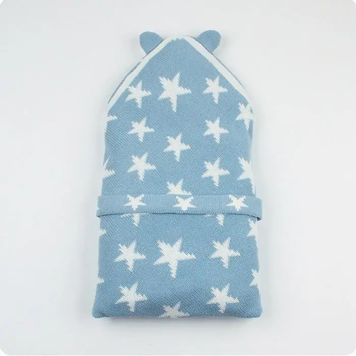 Cute Stars Envelope Style Swaddling Blanket Buttons Pink, Light Blue, Gray Hooded Baby Sleeping Bag