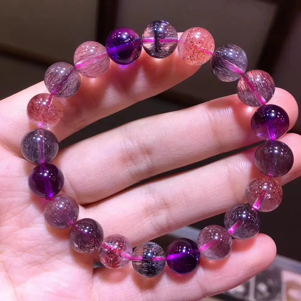 

10mm Top Natural Lepidocrocite Quartz Bracelet Colroful Super Seven Stone Round Beads Stretch Crystal AAAAAA Certificate