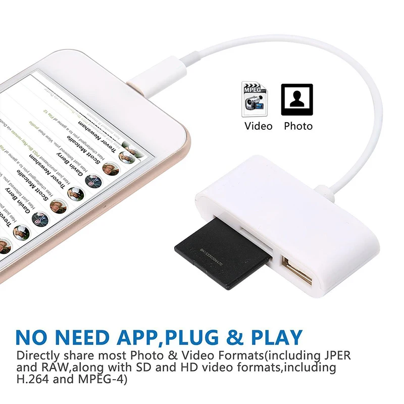 1pc white Lightning to SD TF Card Camera Reader Connector Micro USB Adapter for iPhone iPad