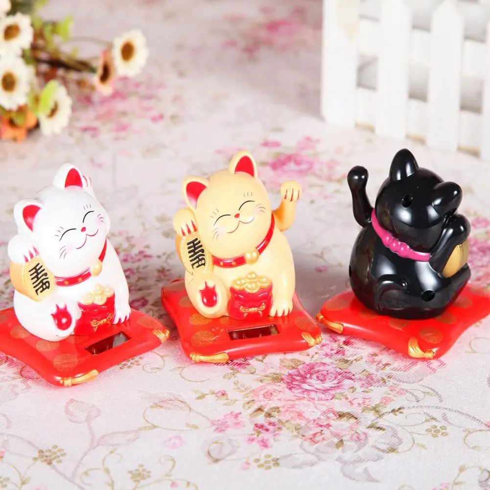 Solar Power Lovely Shake Hand Lucky Cat Models Figurine Miniatures Car Interior Decorative Figurines Desktop Ornament Miniature