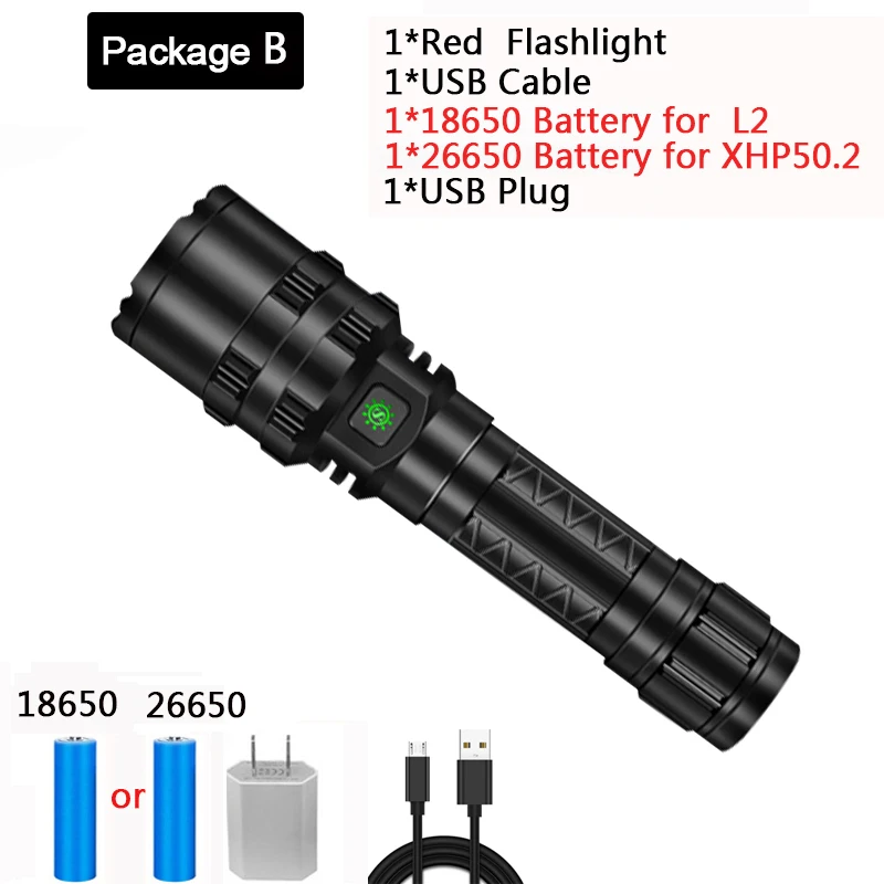 Яркий светодиодный вспышка светильник s Перезаряжаемые E17 L2 T6 фонарь XHP50 Водонепроницаемый Масштабируемые Лампа вспышка светильник 18650 или 26650 Батарея Применение - Испускаемый цвет: Package   B