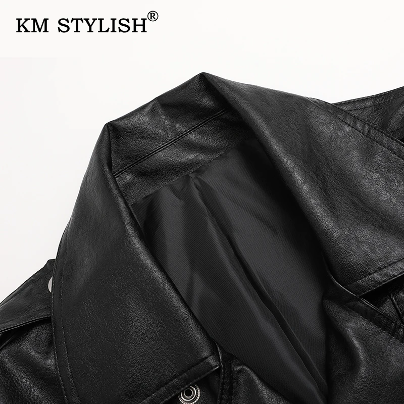 New Women PU Short Coat PU Leather Slim Zipper Casual Locomotive Jacket Turn-down Collar Sashes Female Coat Long-sleeve 3 Colors