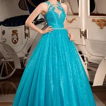 Пышные платья с высоким вырезом и бисером, 15 вечерние сексуальный, кружевной, с аппликацией, роскошные платья большого размера