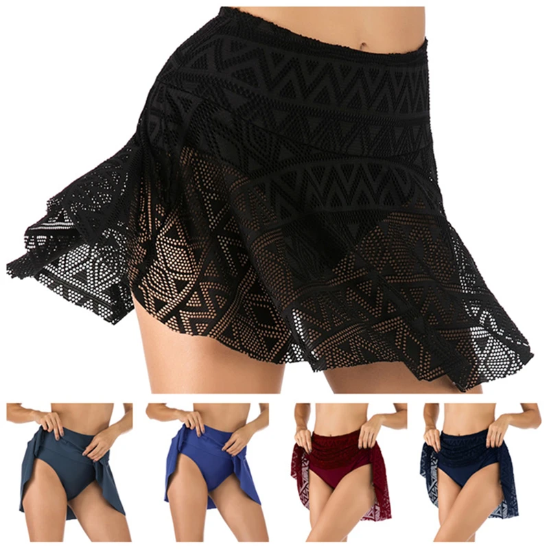 

Sexy Women Swim Skirt With Panty High Waist Bikini Bottom Lace Short Swimsuit Solid Briefs Tankini Plus Size Swimwear Underwear