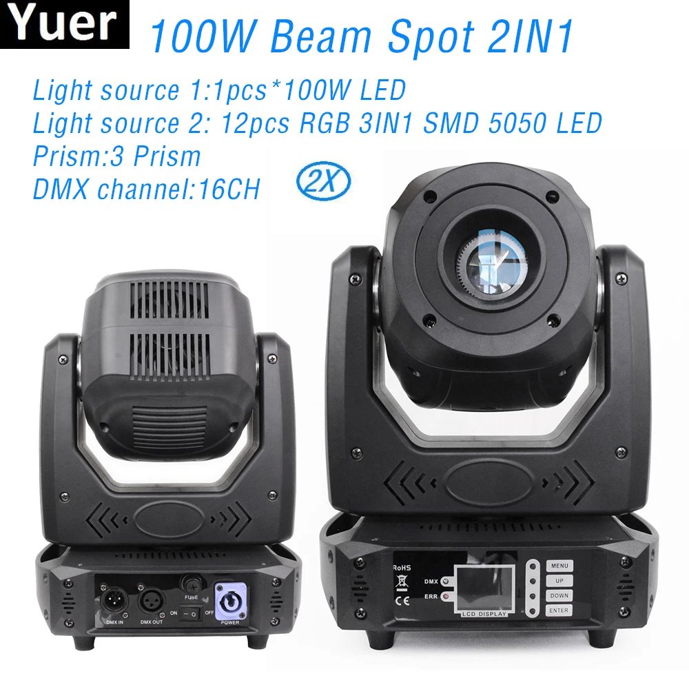 

2Pcs/Lot 3 Prism DJ Disco Moving Head Light 100W Beam Spot 2IN1 12pcs RGB 3IN1 SMD 5050 LED For Party Club Effect Lighting