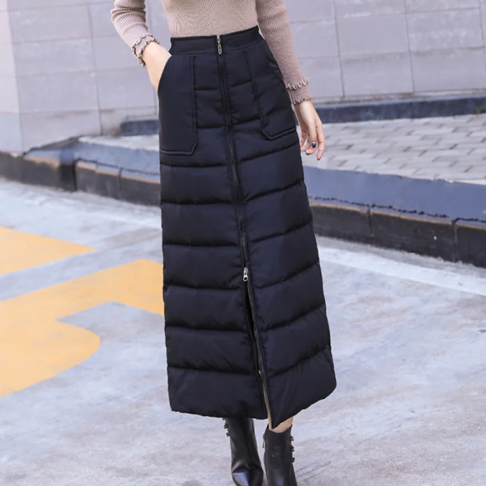 Новая зимняя пуховая хлопковая юбка размера плюс, длинная теплая юбка на молнии с высокой талией, утолщенная Женская юбка трапециевидной формы, S-5XL