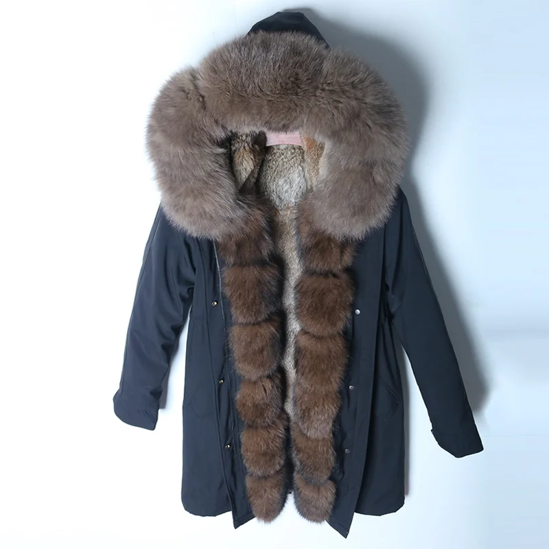 12 black coat Новинка, Женская длинная парка, уличный стиль, зимняя куртка, пальто с натуральным мехом, большой воротник из натурального Лисьего меха, парка с капюшоном, плотная верхняя одежда - Цвет: 12 black coat