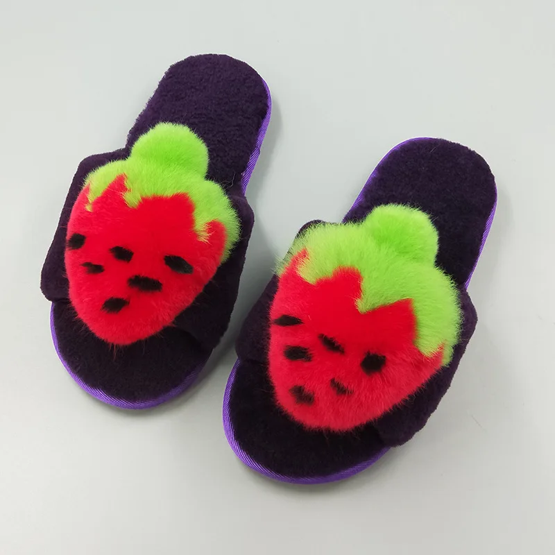 

New Style Autumn & Winter Sheep Shearing Slipper Men's Women's Warm Fur Clothing Rabbit Fur Strawberry Accessories Slippers