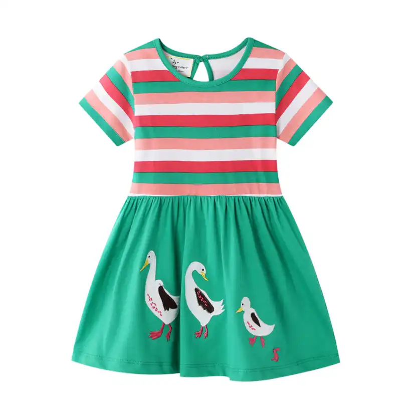 新しい動物アヒルアップリケ王女かわいい女の子ドレスコットンベビー女の子服パーティー学校の子供たちの夏のストライプドレス Dresses Aliexpress