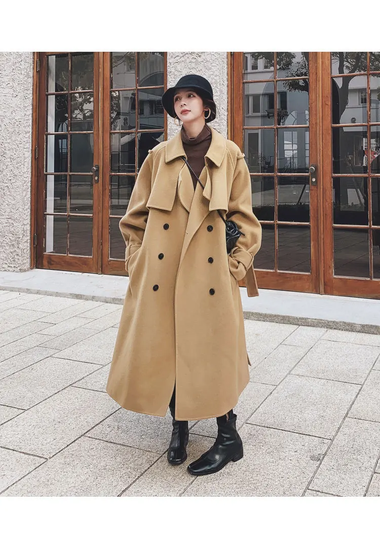 SHENGPALAE, новинка, модная зимняя куртка для женщин, одноцветное, двубортное, с отворотом, с поясом, свободное, повседневное, шерстяное пальто для женщин A218
