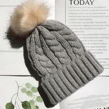 Осенняя и зимняя новая стильная вязаная одноцветная шерстяная шапка nv dai, шапка с помпонами из искусственного кроличьего меха, шапка с отворотами, женская шапка