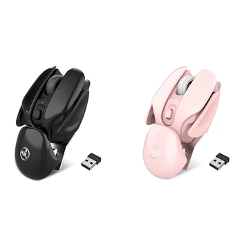 

HXSJ 2.4G Wireless Mouse Rechargeable Metal Noiseless Silent Click Optical Mouse Thin USB Wireless Mouse for PC - Black+Pink