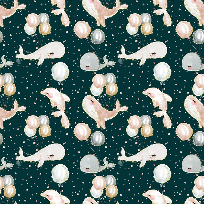 Polyester Satin Fabric for Dress Cute Whale Custom Printed Marine Animal Pattern Cloth Sewing DIY Handmade Patchwork