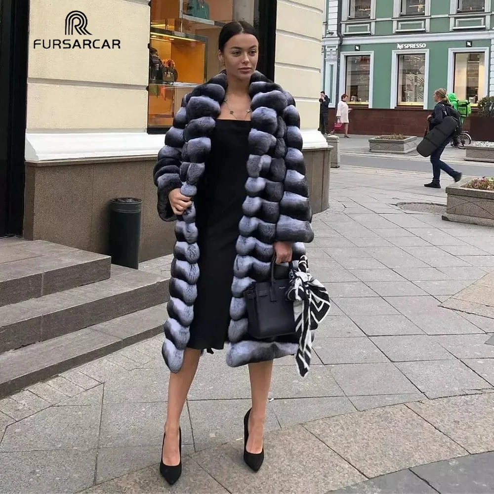 Роскошная зимняя шуба из кролика Рекс FURSARCAR толстая теплая одежда натуральной