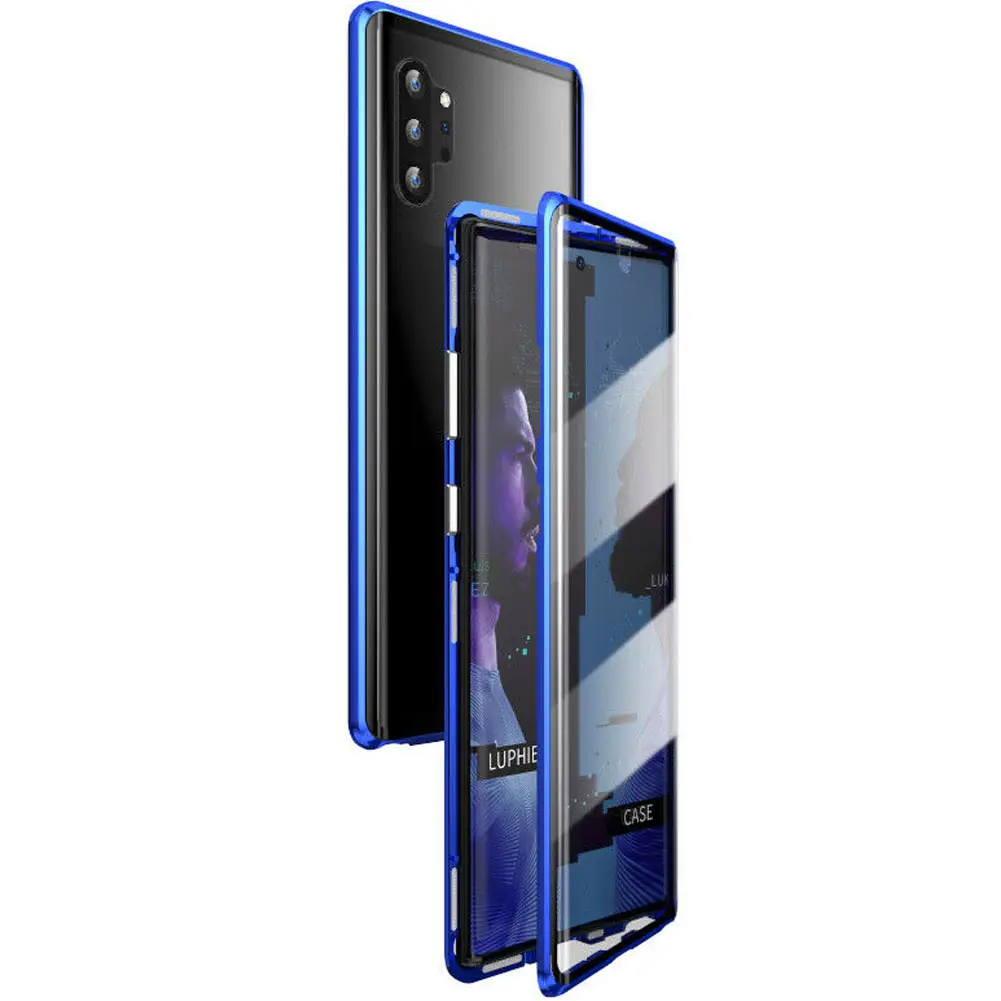 Магнитный абсорбционный Передний+ задний стеклянный чехол для samsung Galaxy Note 10 Plus xk88 - Цвет: blue Note 10 Plus