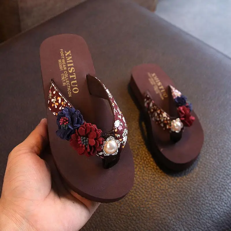 Children's Slippers Girls Summer Cute Fashionable Beach Parent-child Shoes Non-slip Flat Female Flower Slippers B713 - Цвет: 2