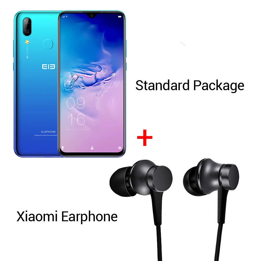 Elephone A6 MAX 6,53 ''Дроп Android 9,0 4GB 64GB MT6762V четырехъядерный 5 V/2A Беспроводная зарядка 3400mAh 4G OTG NFC мобильный телефон - Цвет: Blue earphone