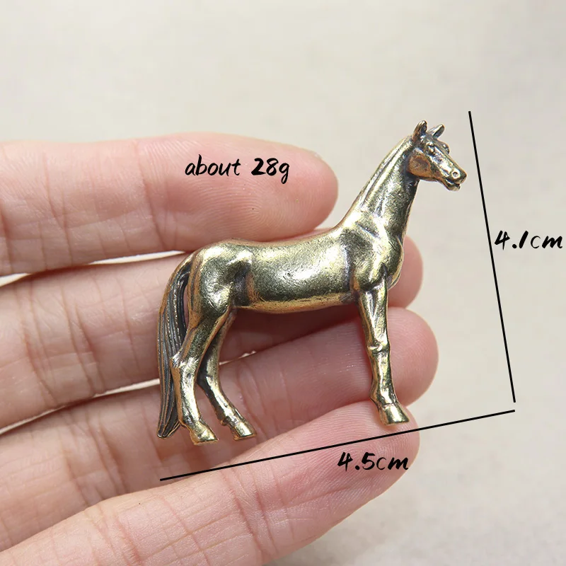 Antique Brass Solid Long Tail Horse Figurines Miniatures Feng Shui Ornaments Copper Zodiac Animal Mini Desktop Decoration Crafts