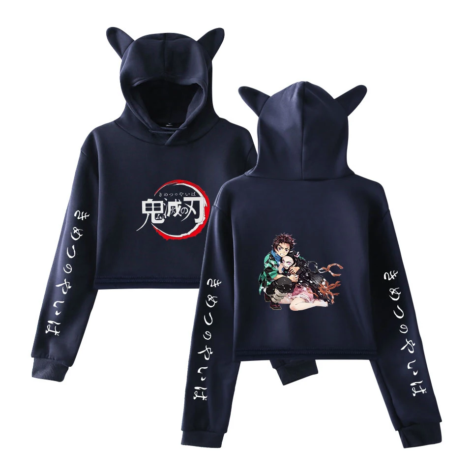 Demon Slayer сексуальные короткие толстовки короткий кошачий топ толстовки женские Kawaii толстовки с кошачьими ушками Толстовка размера плюс одежда Прямая поставка