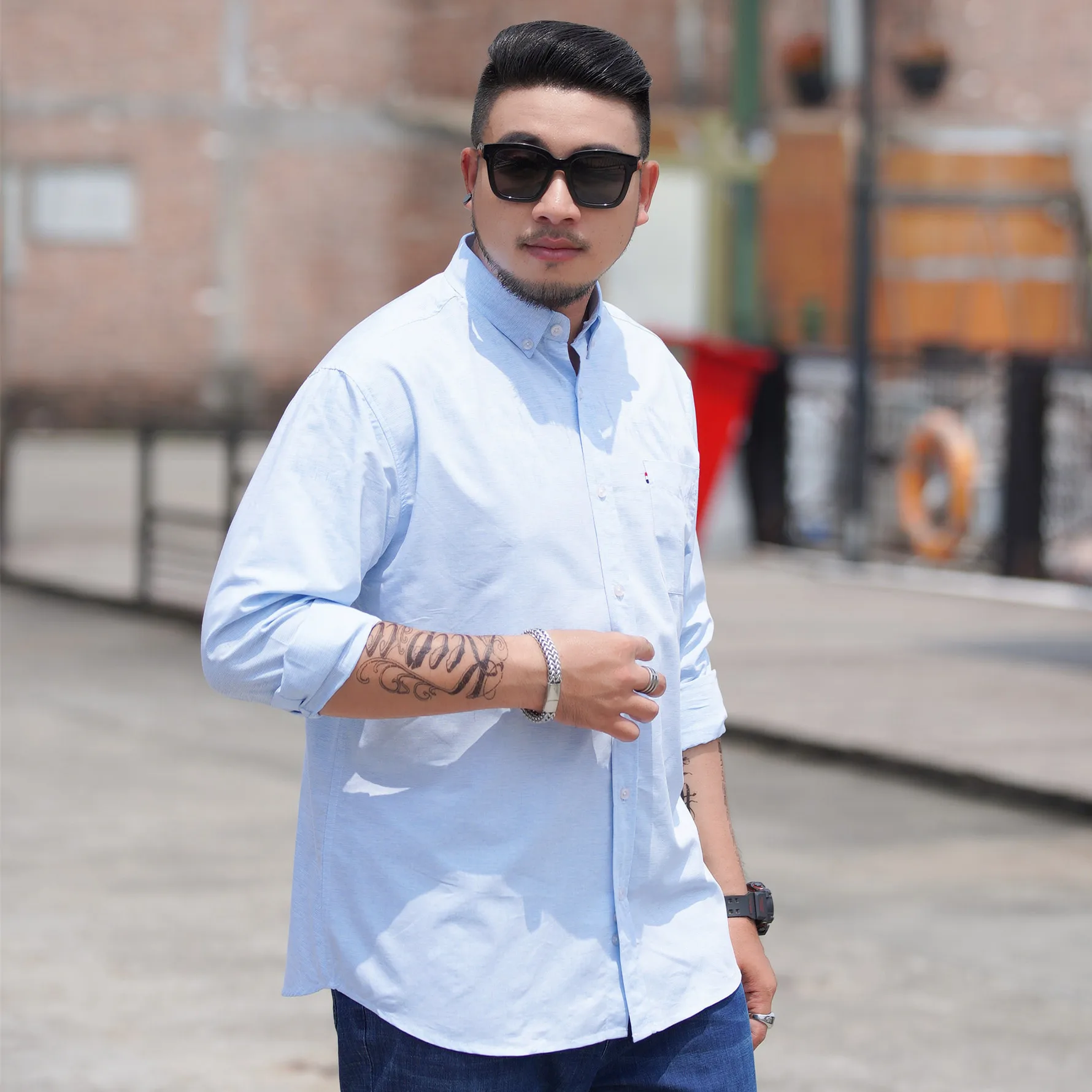GXXH очень большой свободный крой мужские 9XL 10XL с длинный рукавом, Мужской рубашка толстяк 6XL 7XL 8XL плюс Размеры рубашки больших Для мужчин 175 кг, размер изделия - Цвет: 1917 light blue