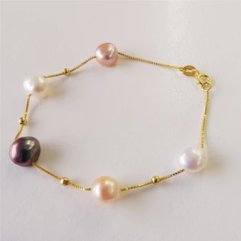 

DMBFP262 Natural Freshwater Pearl Bracelet Silver 925 Jewelry Black/White/Pink/Purple Baroque Pearl Bracelets For Women