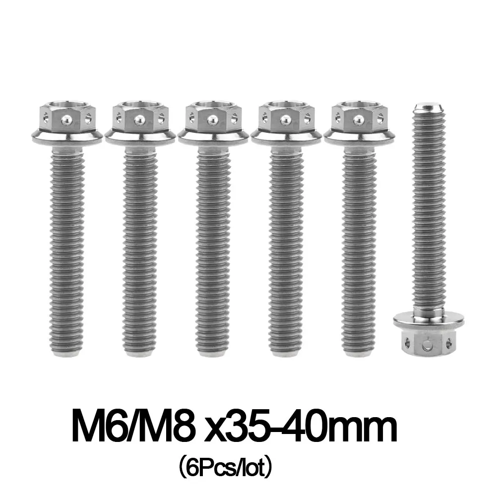 

Titanium Bolts 6Pcs M6/M8X35-40mm Motorcycle Modification Disc Brake Engine Shell Hexagon Flange Head Ti Screws with Holes