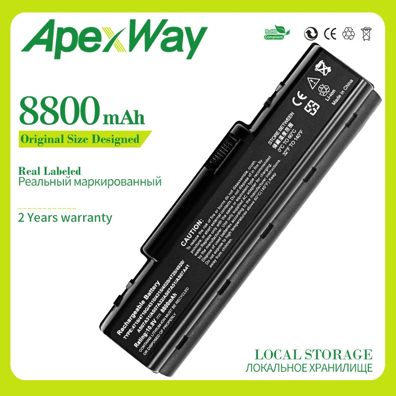 Apexway 8800mAh laptop battery for Acer Aspire 4710 5735 AS07A31 AS07A41 AS07A71 AS07A75 AS2007A BTP-AS4520G LC.BTP00.012 MS2219 |
