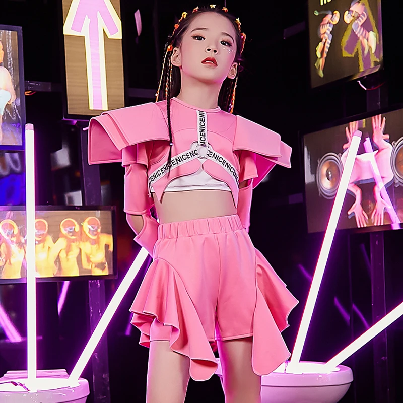 Новинка 2020 одежда для джазовых танцев девочек розовый костюм в стиле хип-хоп