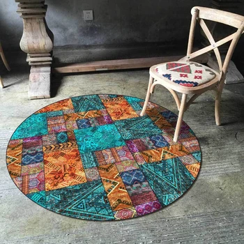 

Bohemian Style Round Carpets Retro American Geometric Ethnic Livingroom Chair Area Rug Bedroom Kids Play Tent Non-Slip Floor Mat