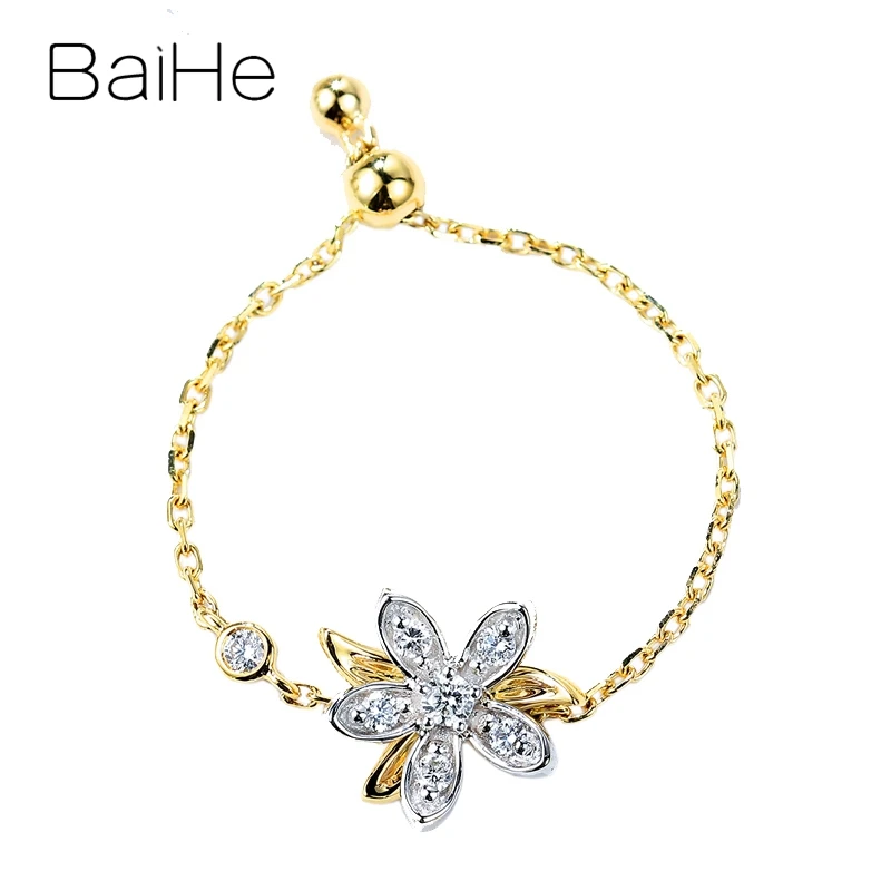 BAIHE, 18 карат, желтое+ белое золото, сертифицировано, 0.09ct, натуральные бриллианты, для женщин, обручальное кольцо, модное, хорошее ювелирное изделие, подарочное кольцо
