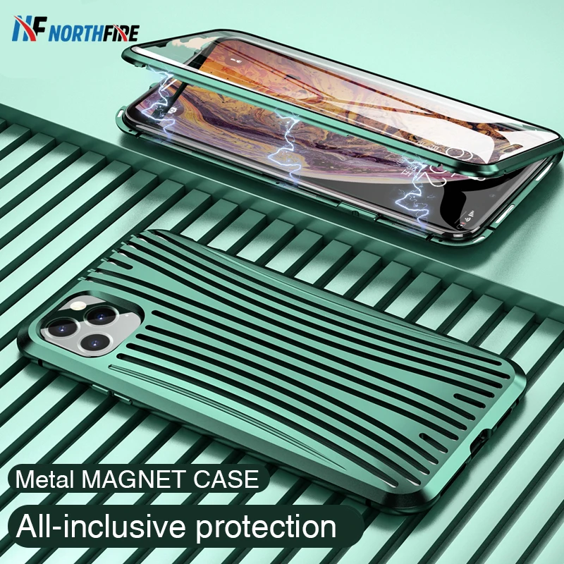 Роскошный металлический магнитный чехол для iPhone 11 Pro Max X XR 7 8 передний стеклянный