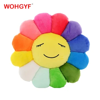 

45CM Seat Cushion Colorful Rainbow Emoticon Pillow Sun Flower Doll Pillow Cushion Realistic Plush Toys Children's Gifts