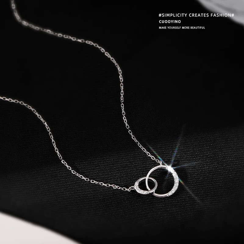Silver Pendant Necklace 925 Sterling Silver Round Double Circle CZ Zirconia Necklaces & Pendants For Women Party Gift