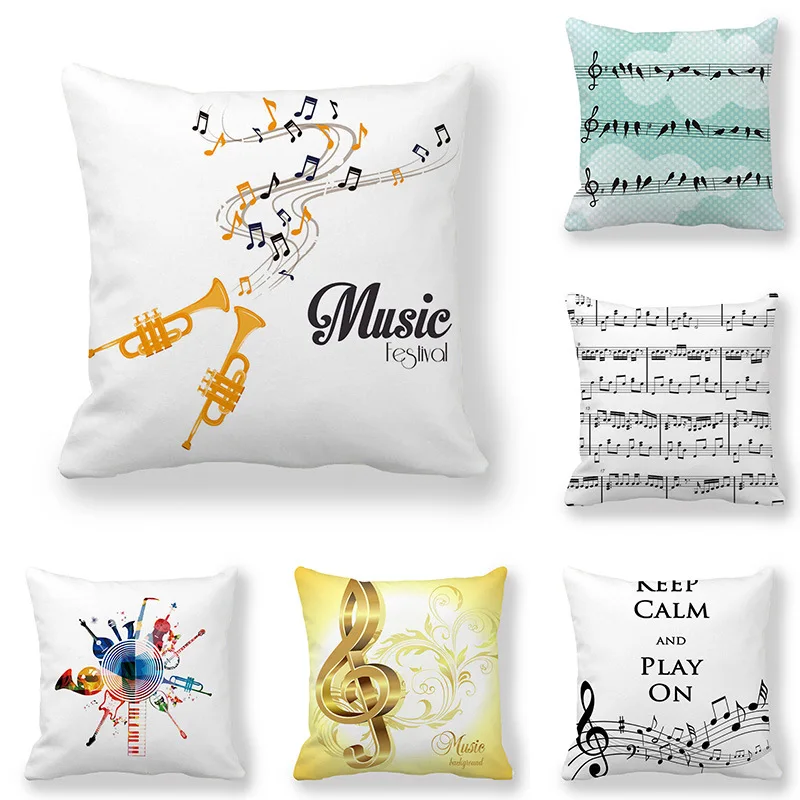 

Musical Note Polyester Cushion Cover Guitar Butterflies Decorative Pillowcase Sweet Home Decor for Living Room Sofa Couch 45x45