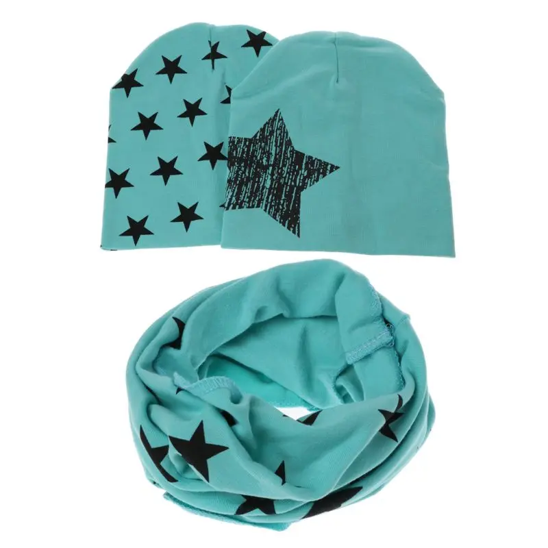 light blue 3 шт., зимняя шапка для маленьких девочек и мальчиков, детская шапочка со звездами, шапка для младенцев, детский шарф с воротником, 85WA - Цвет: light blue