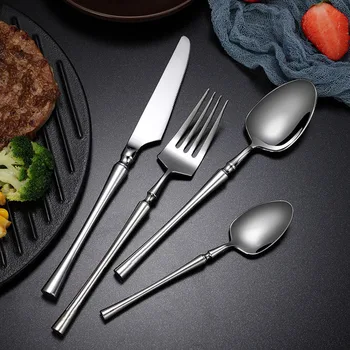

24Pcs/set 304 Stainless Steel Cutlery Set Unique Dinnerware Mirror Polish Silverware Set Knife Fork Spoon Tableware Set Flatware