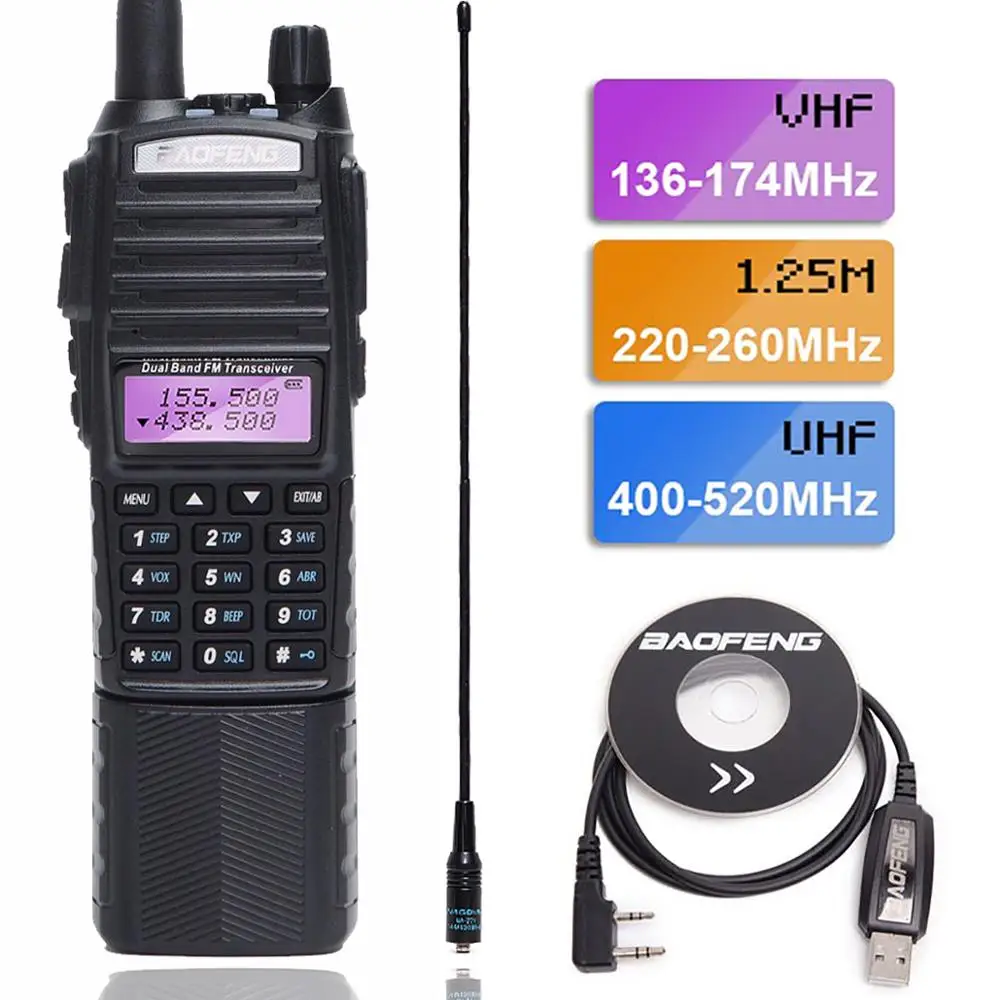 antenna usb cable BaoFeng UV-82T трехдиапазонный радио Расширенный аккумулятор VHF, 220, UHF, Любительский(Ham), включает двойную антенну, двойную PTT Walkie Talkie - Цвет: antenna usb cable