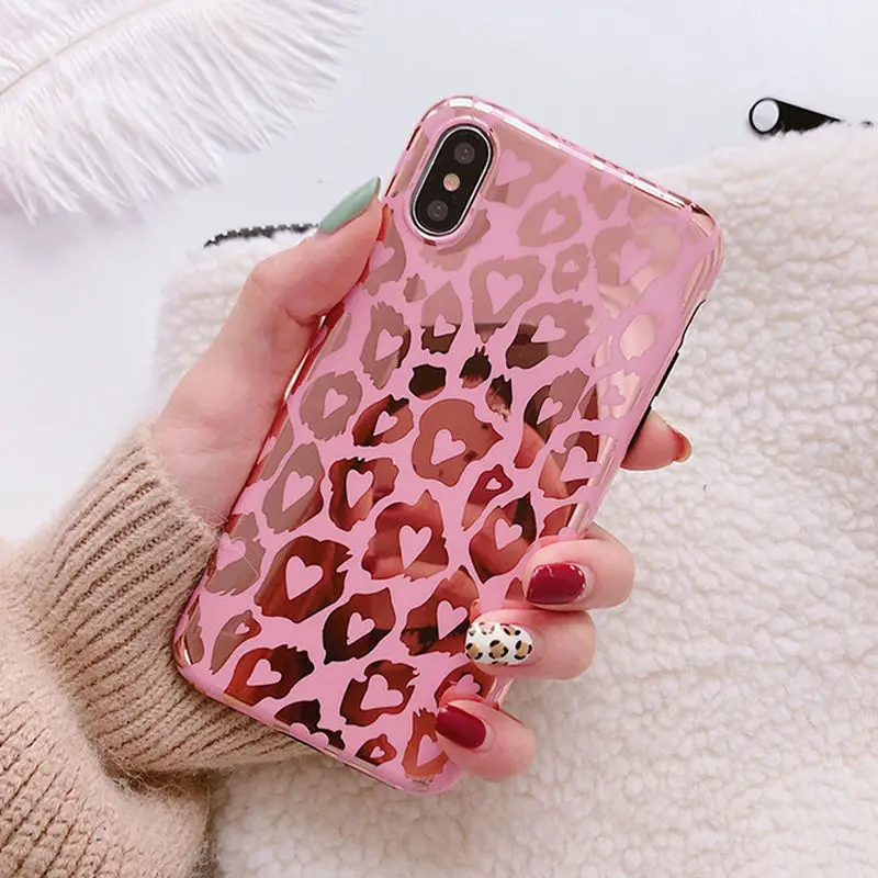Блестящий глянцевый леопардовый чехол для телефона для iphone11PRO MAX X XR XS Max 6 7 8 Plus розовый Золотой Мягкий ТПУ чехол силиконовый чехол