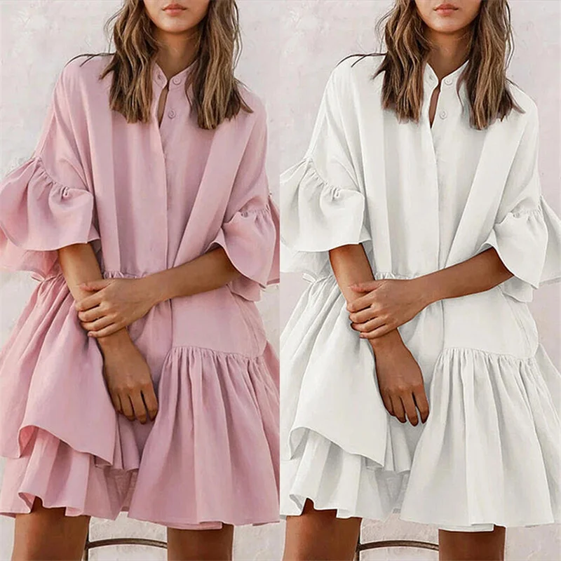 pink ruffle shirt dress