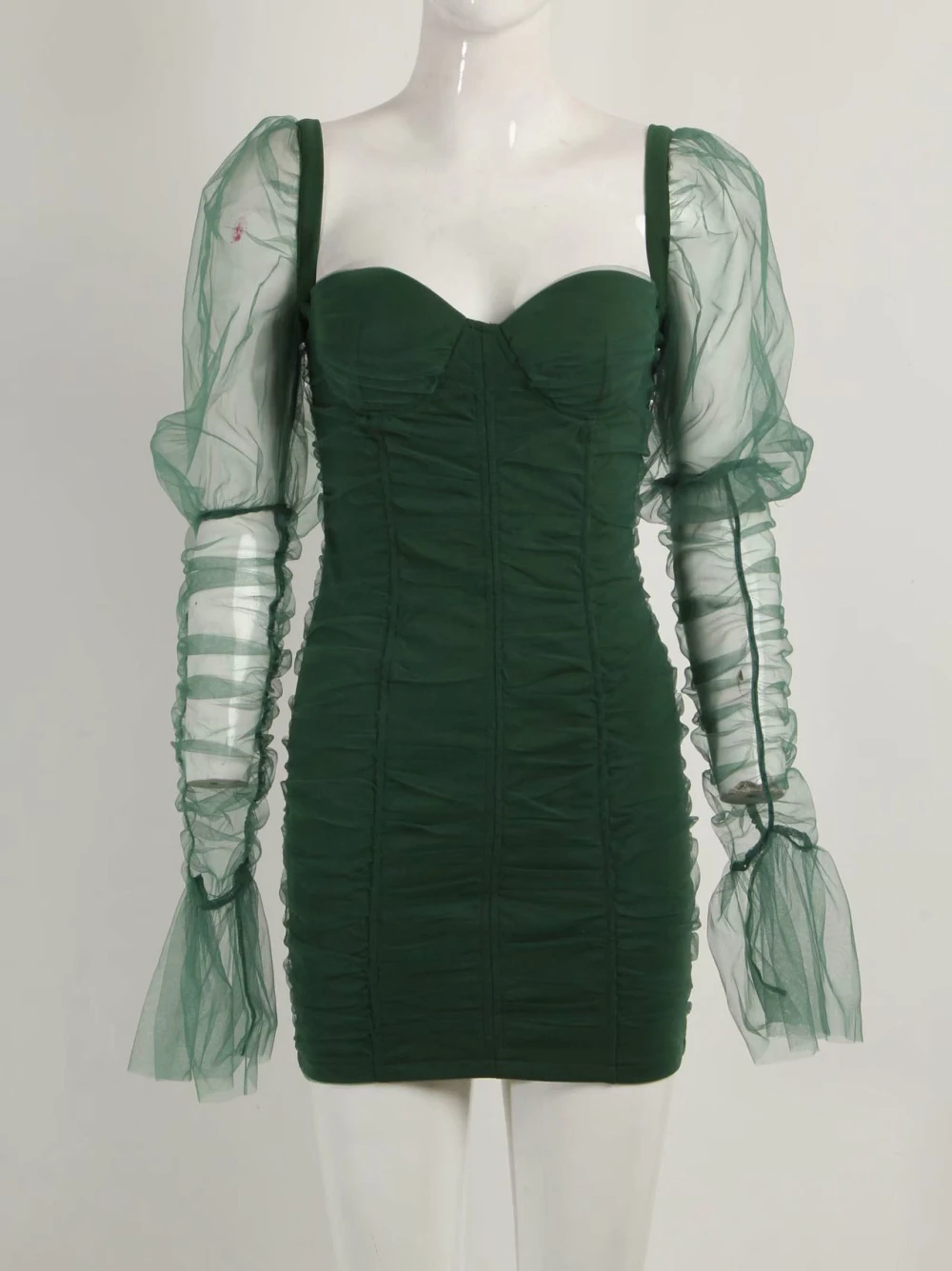 Green-knitted fabric Meqeiss, новинка, Осеннее мини кружевное Бандажное платье, женское сексуальное платье с открытой спиной, винтажные облегающие вечерние платья, элегантные платья платье бандажное платье платье с открытой спиной - Цвет: Green-knitted fabric