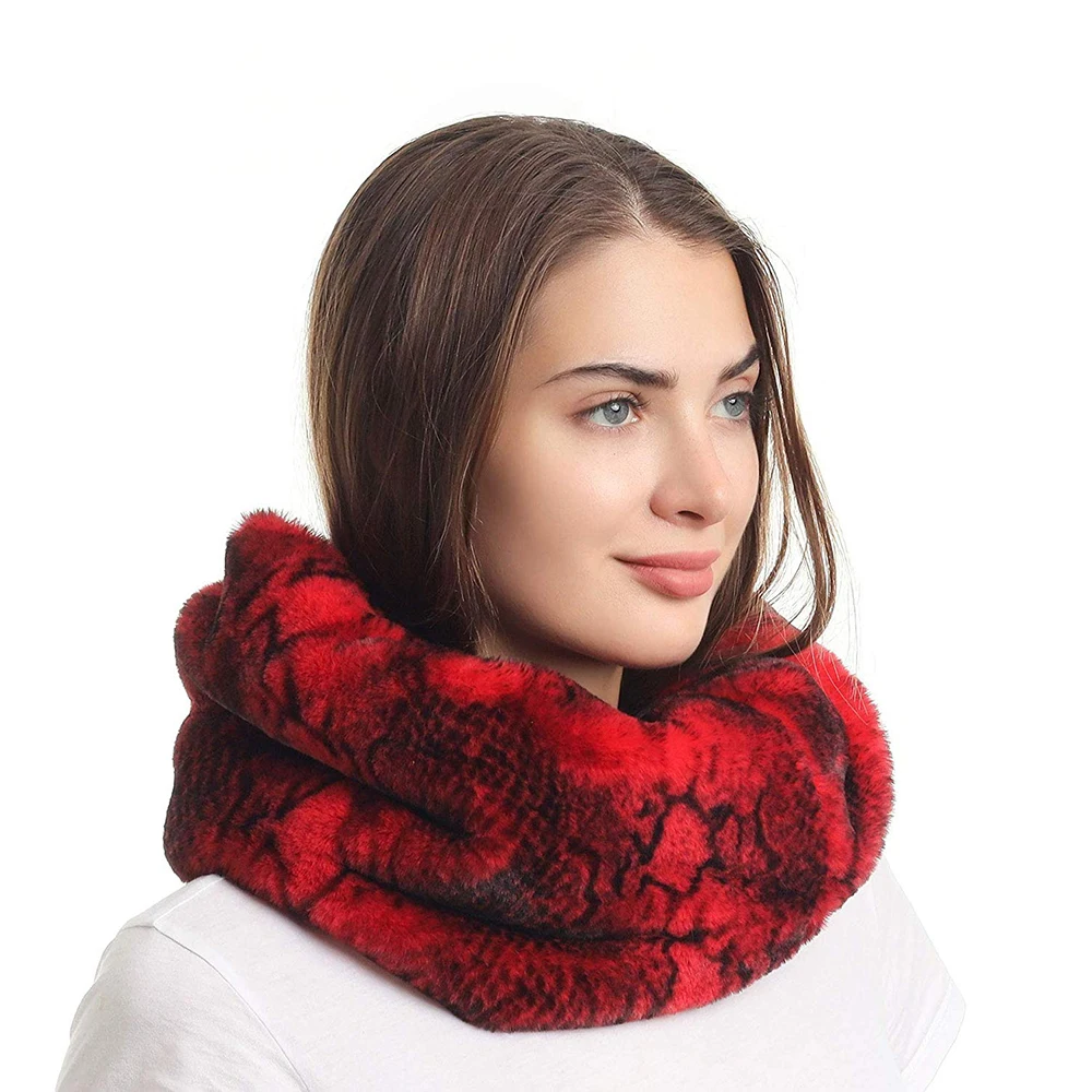 Women's Winter Snakeskin Print Faux Fur Infinity Scarf  Warm Neck Warmer Scarfs 2