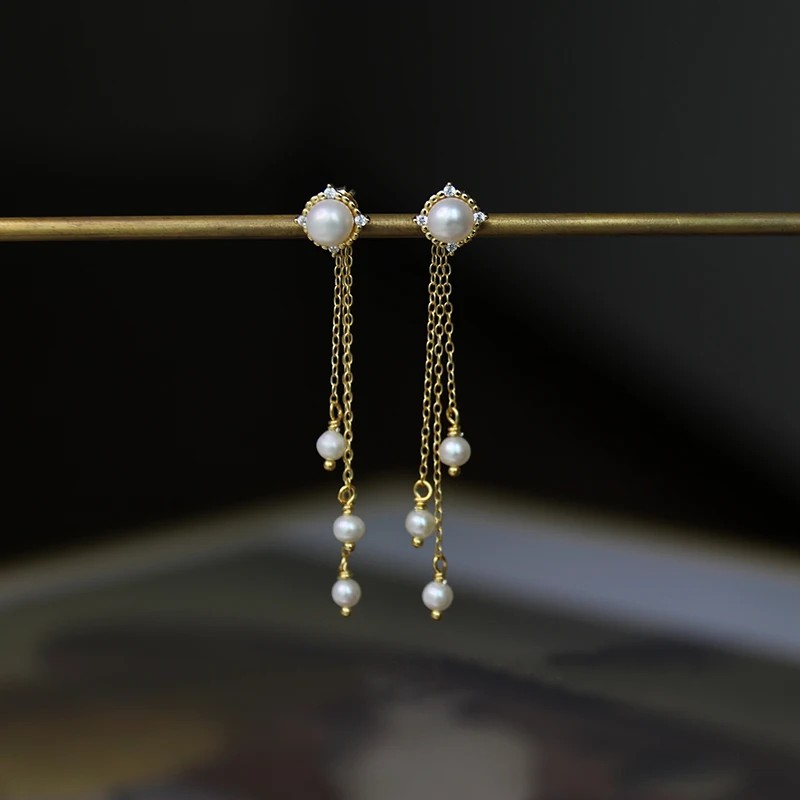 

Ruifan Natural Freshwater Pearl Tassel 14K Gold/White Gold Drop Dangel Earrings 925 Sterling Silver Earring Women Jewelry YEA413