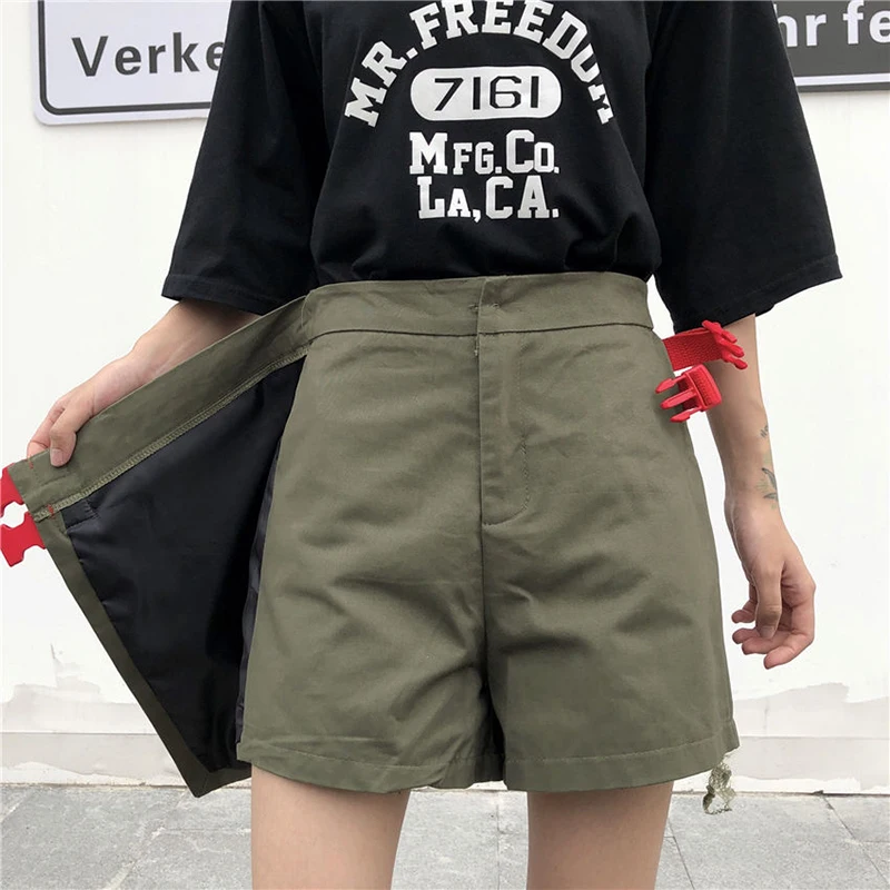 Армейская зеленая винтажная Женская юбка шорты с высокой талией летняя нестандартная карго короткая женская юбка